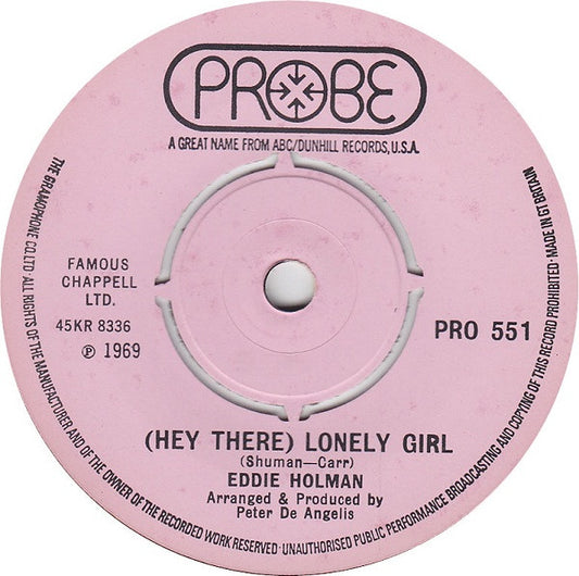 Eddie Holman : Hey There Lonely Girl (7", Single, Kno)