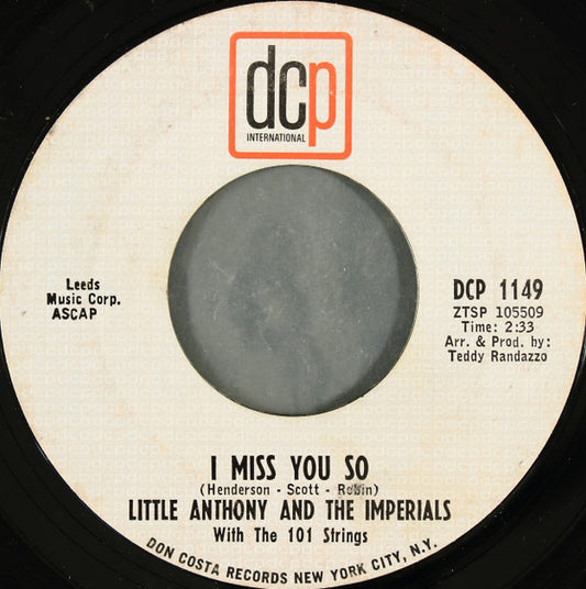 Little Anthony And The Imperials* : I Miss You So (7", Mono, Styrene, Pit)
