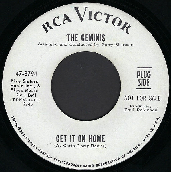 The Geminis : Get It On Home (7", Promo)