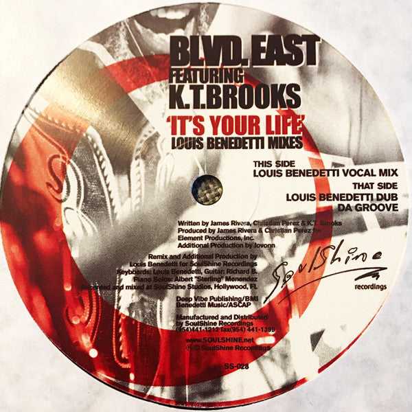 Blvd. East Featuring K.T. Brooks : It's Your Life (Louis Benedetti Remixes) (12")