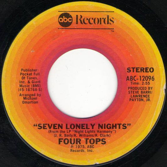 Four Tops : Seven Lonely Nights / I Can't Hold On Much Longer (7", Styrene)