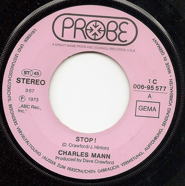 Charles Mann : Stop! (7", Single)