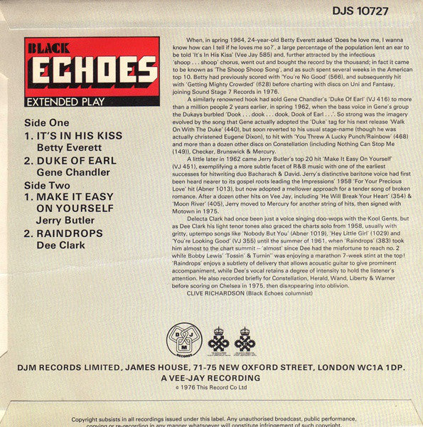 Various : Black Echoes (7", EP, Comp)