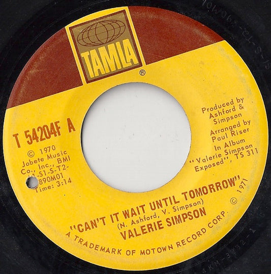 Valerie Simpson : Can't It Wait Until Tomorrow / Back To Nowhere (7")