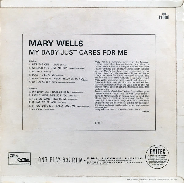 Mary Wells : My Baby Just Cares For Me (LP, Album, Mono)