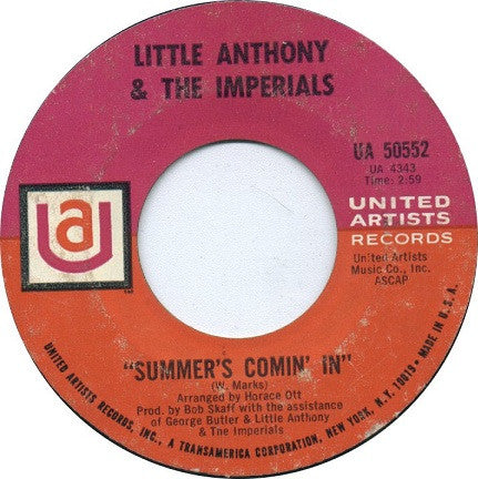 Little Anthony & The Imperials : Out Of Sight, Out Of Mind / Summer's Comin' In (7", Styrene)