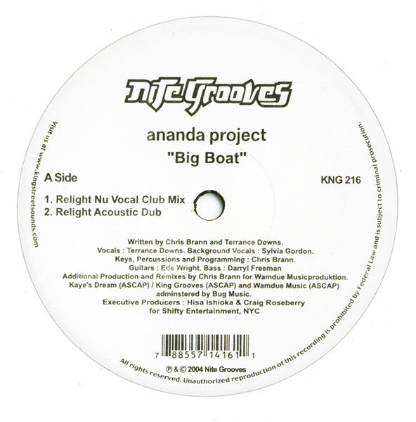 The Ananda Project : Big Boat / Cascades Of Colour (Wally Lopez Remix) (12")