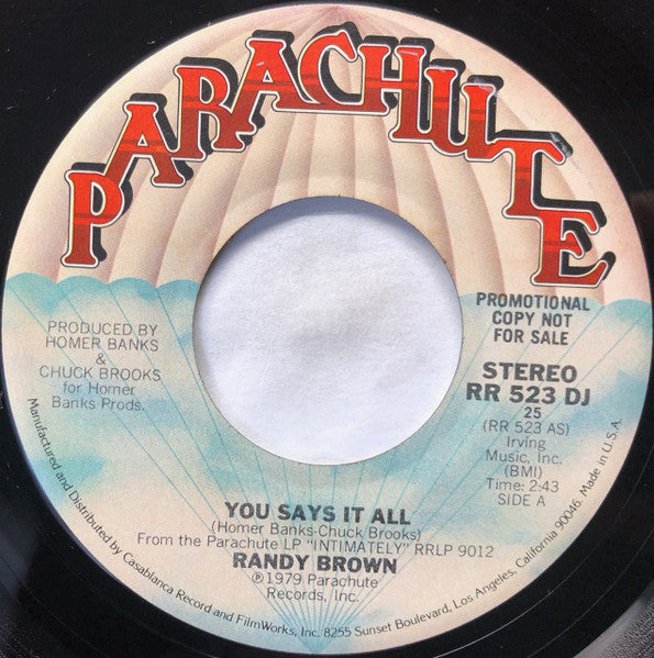 Randy Brown (2) : You Says It All (7", Single, Mono, Promo)