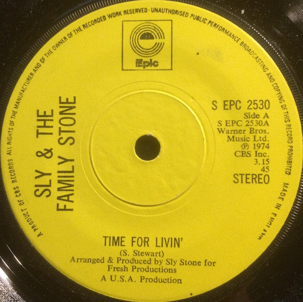 Sly & The Family Stone : Time For Livin' / Small Talk (7", Single, Sol)