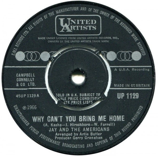 Jay & The Americans : Why Can't You Bring Me Home (7", Single)