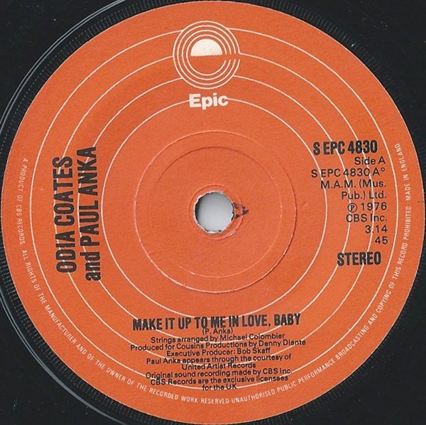 Odia Coates And Paul Anka : Make It Up To Me In Love, Baby (7")