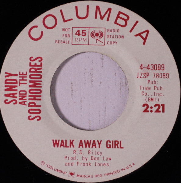 Sandy And The Sophomores : I Trust You Tommy / Walk Away Girl  (7", Promo)