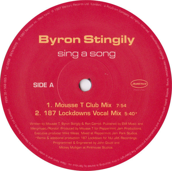 Byron Stingily : Sing A Song (12")