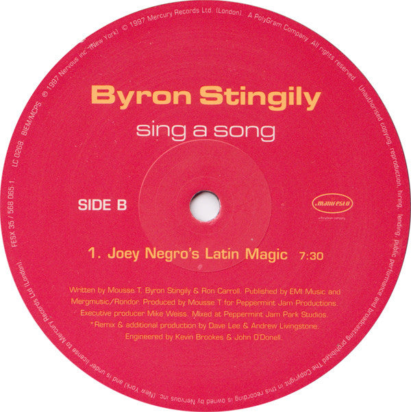 Byron Stingily : Sing A Song (12")