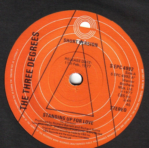 The Three Degrees : Standing Up For Love (7", Single, Promo)