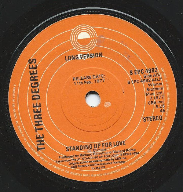 The Three Degrees : Standing Up For Love (7", Single, Promo)