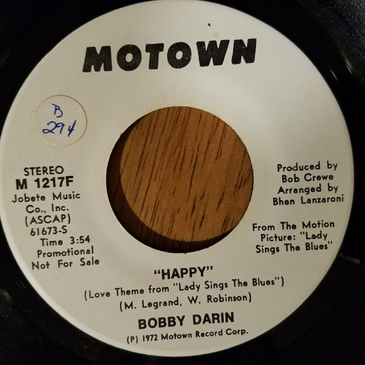 Bobby Darin : Happy (Love Them From "Lady Sings The Blues") (7", Mono, Promo)