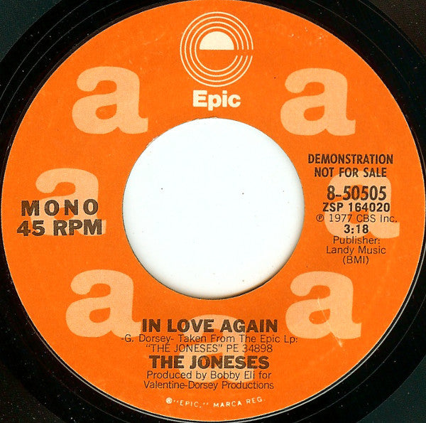 The Joneses : In Love Again (7", Mono, Promo, Styrene)