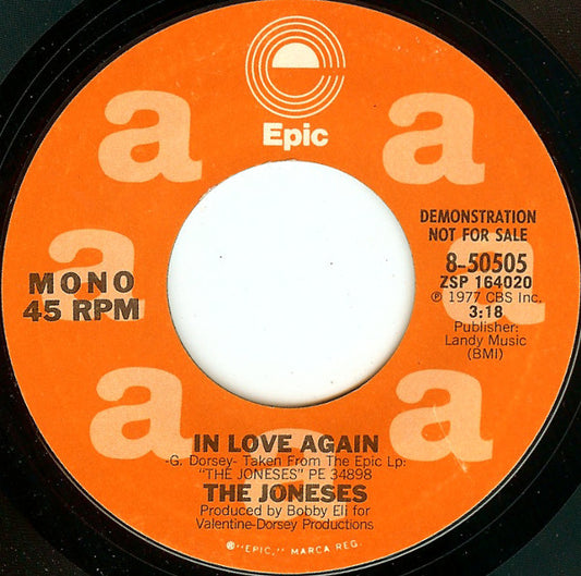 The Joneses : In Love Again (7", Mono, Promo, Styrene)