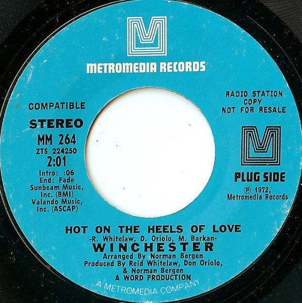 Winchester (7) : Hot On The Heels Of Love (7", Promo)