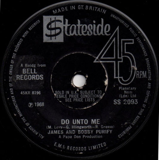 James And Bobby Purify* : Do Unto Me (7", Single, Sol)