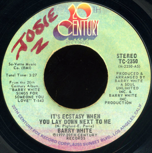 Barry White : It's Ecstasy When You Lay Down Next To Me (7", Single, Styrene, She)