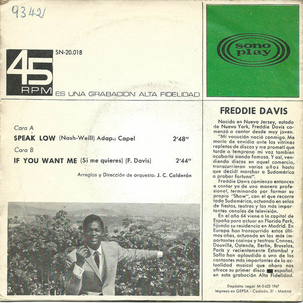 Freddie Davis : Speak Low / If You Want Me (7", Single)