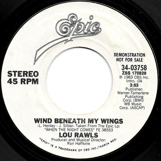 Lou Rawls : Wind Beneath My Wings (7", Single, Promo, Styrene)