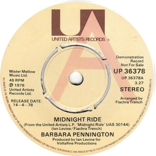 Barbara Pennington : Midnight Ride (7", Single, Promo)