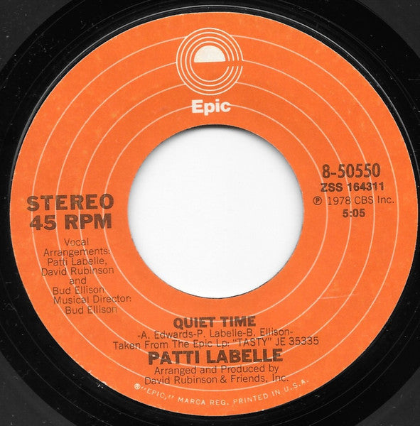 Patti Labelle : Teach Me Tonight (Me Gusta Tu Baile) / Quiet Time (7", Single)