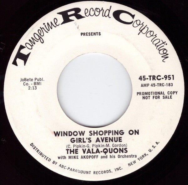 The Vala-Quons : Window Shopping On Girl's Avenue (7", Promo)