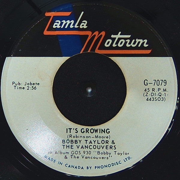 Bobby Taylor & The Vancouvers : Malinda / It's Growing (7", Single)