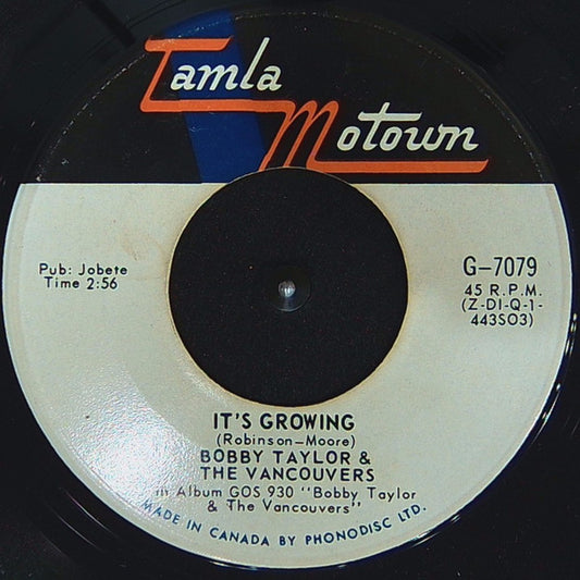 Bobby Taylor & The Vancouvers : Malinda / It's Growing (7", Single)