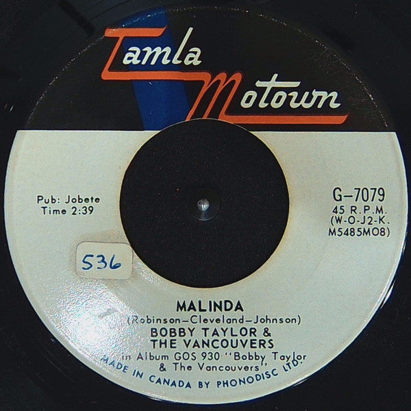 Bobby Taylor & The Vancouvers : Malinda / It's Growing (7", Single)
