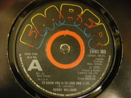 Ken Williams : To Know You Is To Love You / Those Girls (7", Single, Promo)