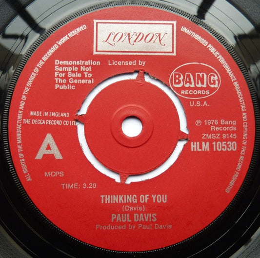 Paul Davis (3) : Thinking Of You / Karma Baby (7", Single, Promo)