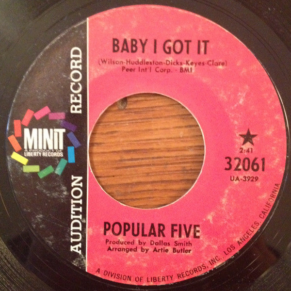 Popular Five : Baby I Got It / I Don't Want To Be Without Her  (7", Sin)