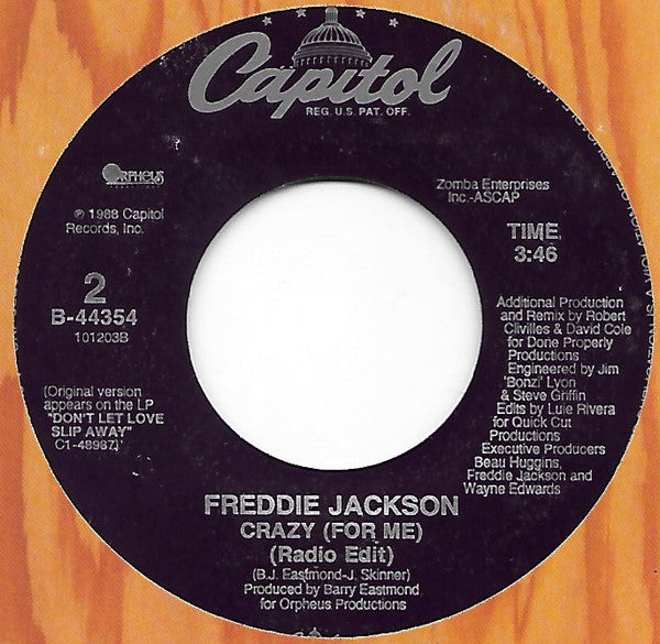 Freddie Jackson : Crazy (For Me) (7", Single)