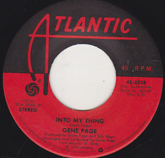 Gene Page : Into My Thing / Organ Grinder (7")