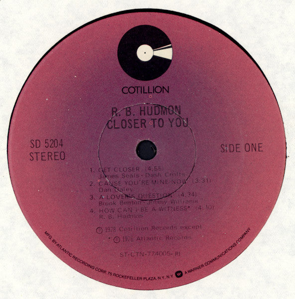 R.B. Hudmon : Closer To You (LP, Album, RI )