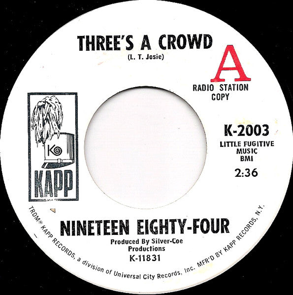 Nineteen Eighty-Four : Amber Waves / Three's A Crowd (7", Single, Promo)