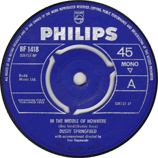 Dusty Springfield : In The Middle Of Nowhere (7", Single, Mono)