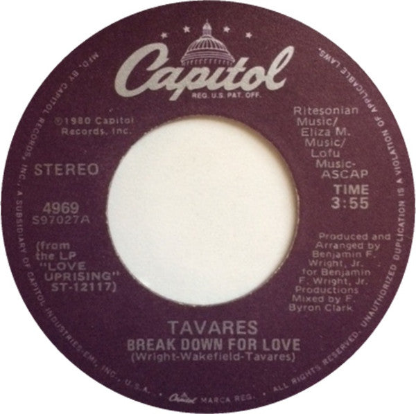 Tavares : Break Down For Love / Loneliness (7", Single)