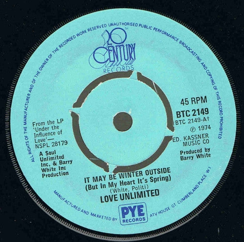 Love Unlimited : It May Be Winter Outside (But In My Heart It's Spring) (7", Single, Pus)