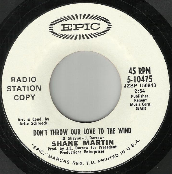 Shane Martin (2) : He Will Break Your Heart / Don't Throw Our Love To The Wind (7", Single, Promo)