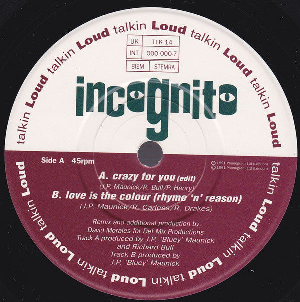 Incognito : Crazy For You (7")