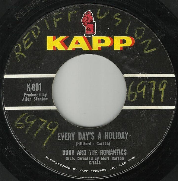 Ruby And The Romantics : Baby Come Home / Every Day's A Holiday (7", Single)