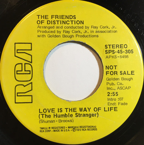 The Friends Of Distinction : Love Is The Way Of Life (The Humble Stranger) (7", Promo)