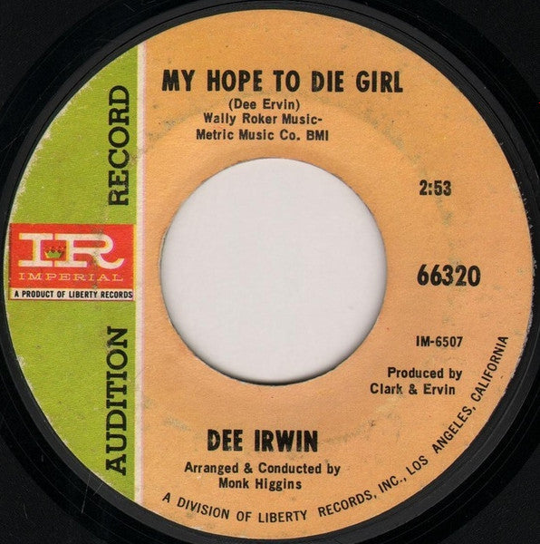 Big Dee Irwin : I Can't Stand The Pain / My Hope To Die Girl (7", Promo)