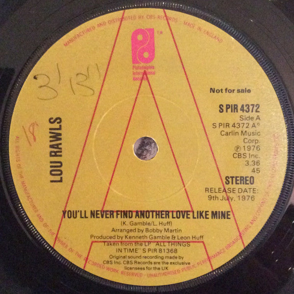 Lou Rawls : You'll Never Find Another Love Like Mine (7", Promo)